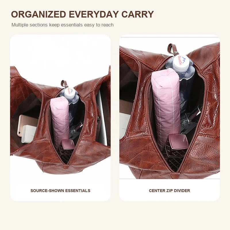 Women Soft PU Leather Tote Bag Vintage Shoulder Handbag Minimalist Top Handle Casual Everyday Purse