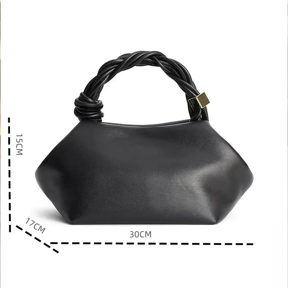 Women's premium soft leather dumpling bag with woven rope handle, elegant and casual everyday crossbody/shoulder bag.
