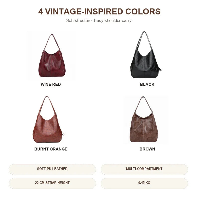 Women Soft PU Leather Tote Bag Vintage Shoulder Handbag Minimalist Top Handle Casual Everyday Purse